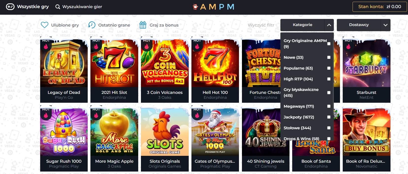 Oferta gier w AMPM Casino
